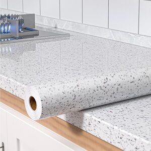 New Glossy White Marble/Granite Terrazzo Contact Paper Roll